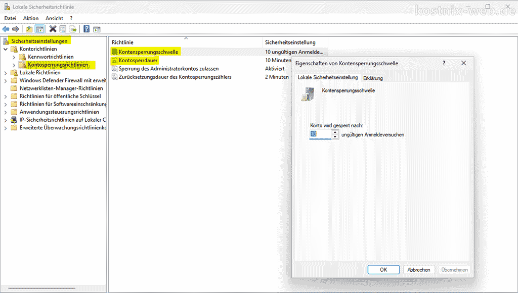 Windows - Anmeldeversuche begrenzen