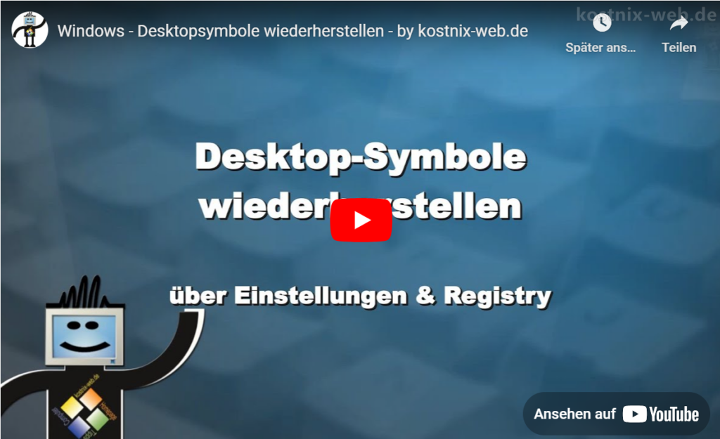 Videotutorial "Desktop-Symbole wieder herstellen" auf YouTube