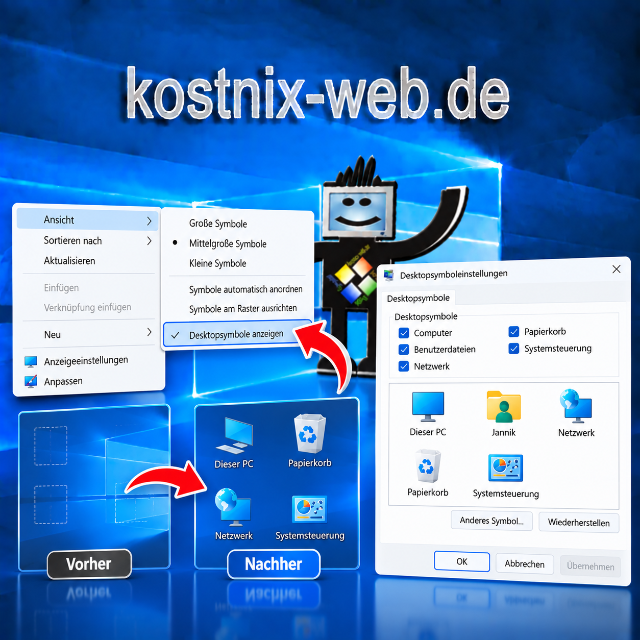 Desktopsymbole wieder anzeigen in Windows 10 und 11 Desktopsymbole wieder anzeigen in Windows 10 und 11