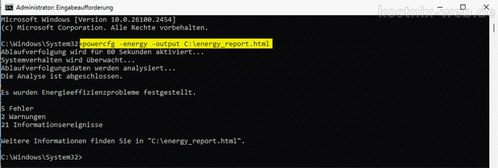 Energiebericht erstellen mit cmg powercfg -energy