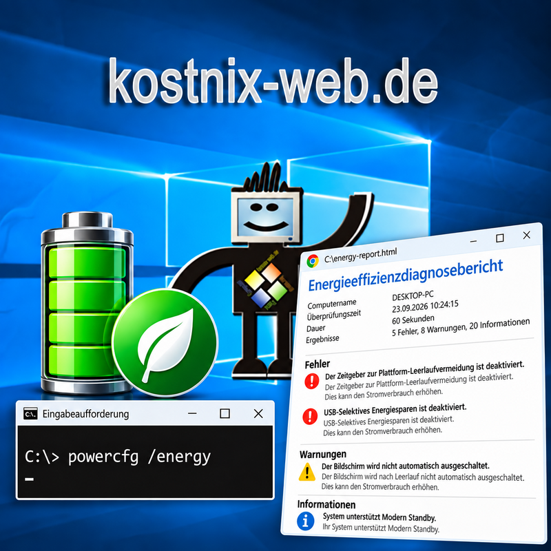 Energieprobleme in Windows finden und Bericht auswerten