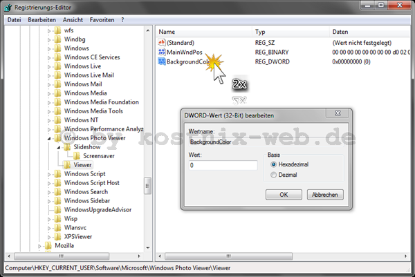 Windows Fotoanzeige, ändern des Hintergrundes im Registrierungseditor (Bild2)