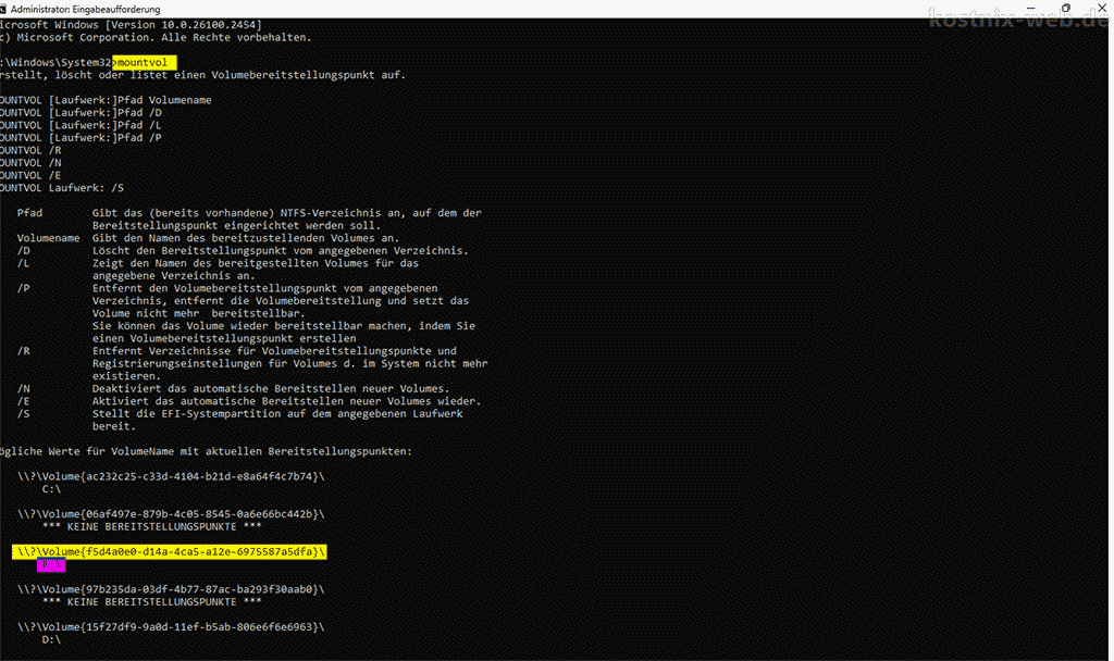 Laufwerke  für einzelne Benutzer cmd mountvol