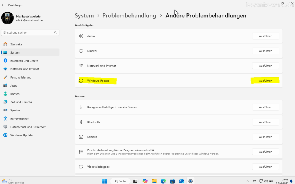 Windows-Problembehandlung, andere Problembehandlungen