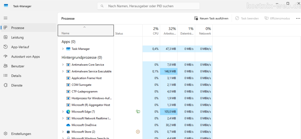 Die Tastenkombination STRG + Umschalt + ESC öffnet den Windows-Taskmanager