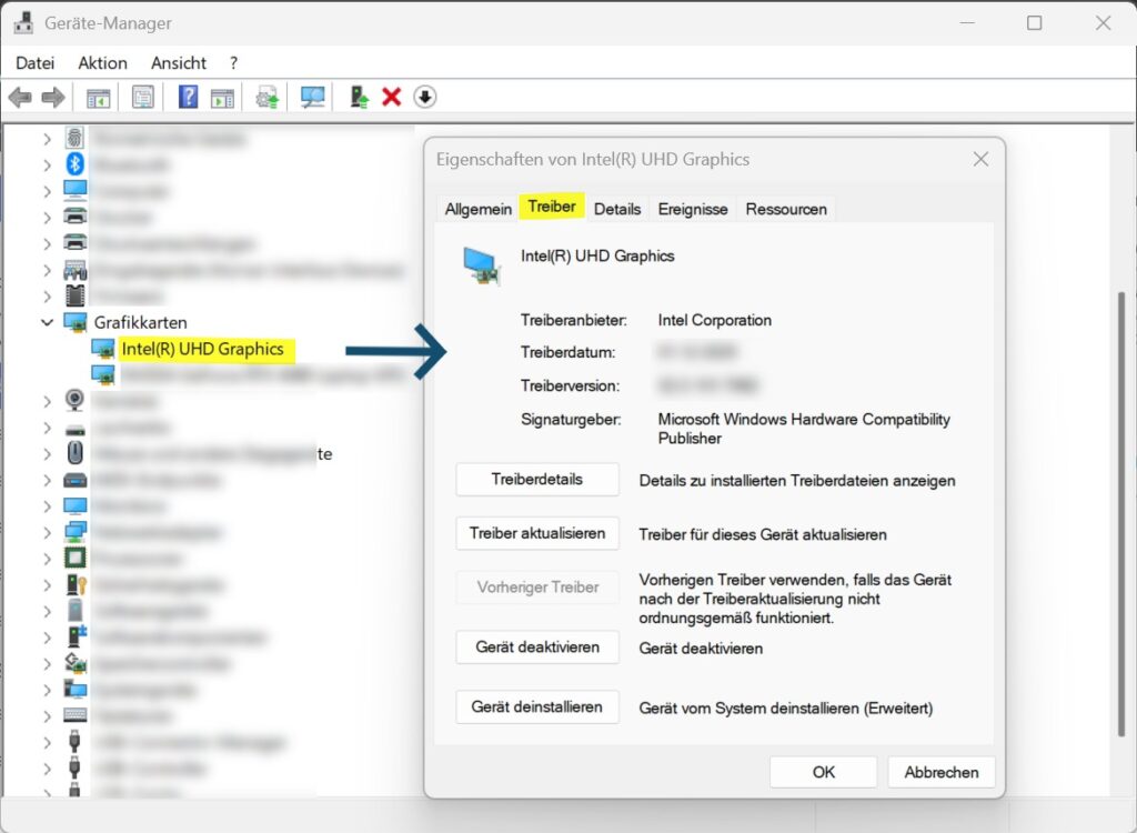 Treiber eines Geräts im Geräte-Manager unter Windows 11 verwalten