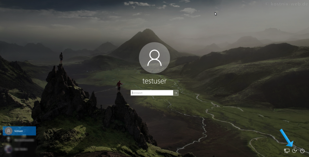 Windows 10 Anmeldebildschirm mit Icon für die erleichterte Bedienung