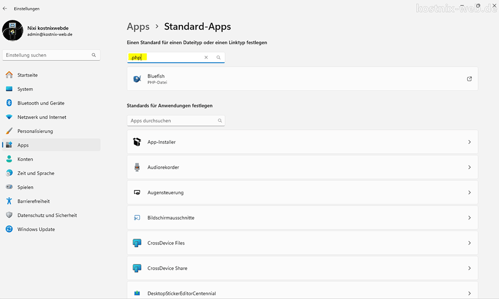 Windows-Einstellungen - Apps - Standard-Apps