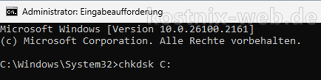 Eingabeaufforderung mit dem Befehl chkdsk c: