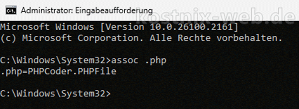 CMD-Befehl assoc .php