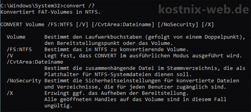 CMD-Befehl convert. Formatieren ohne Datenverlust