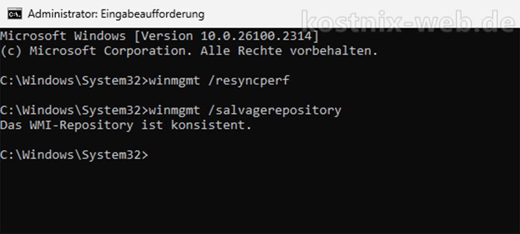 cmd-Befehl winmgmt zur Reparatur der Treiberverwaltung