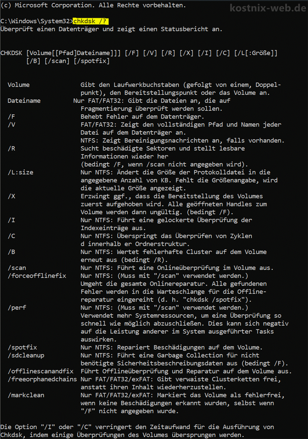 CMD, Befehl chkdsk /?