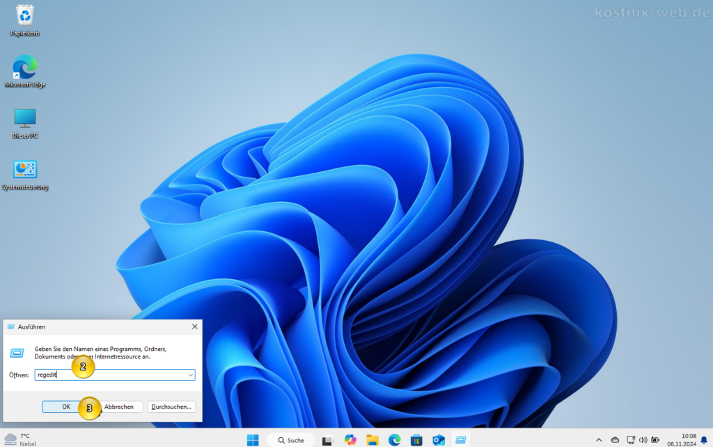 Registrierungseditor über den Ausführen-Dialog mit "regedit" öffnen.