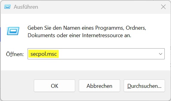 secpol.msc im Windows-Dialog Ausführen eingeben