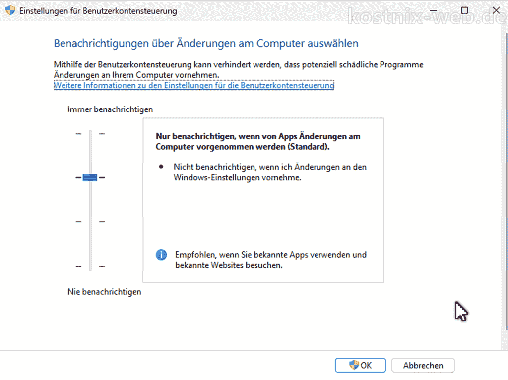 Benutzerkontensteuerung Einstellungen