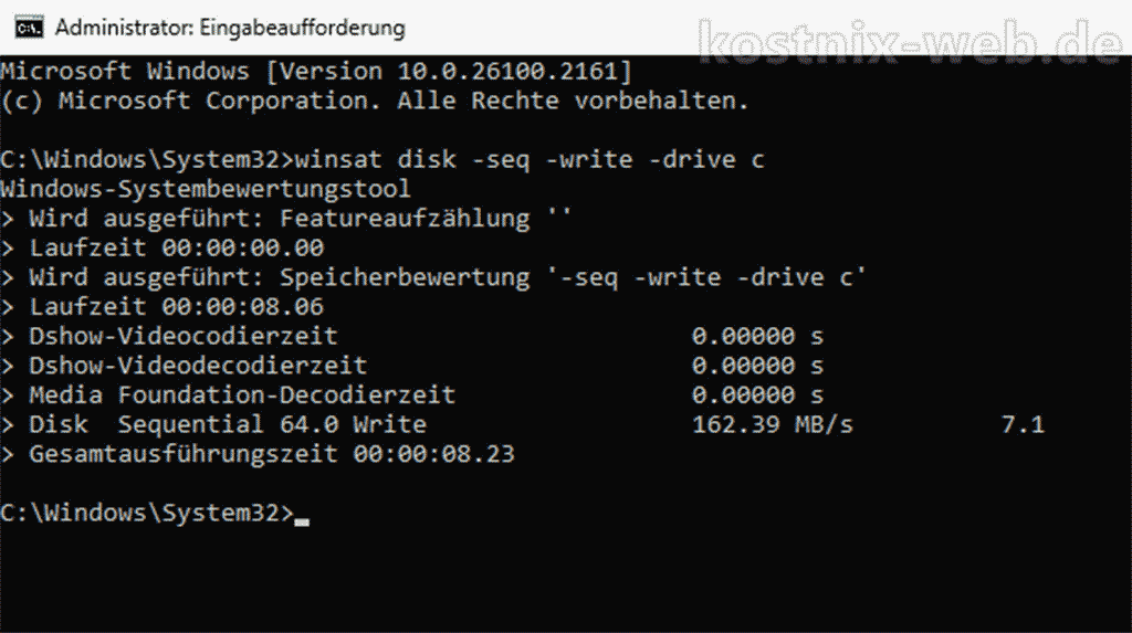 winsat disk -seq -read -drive c