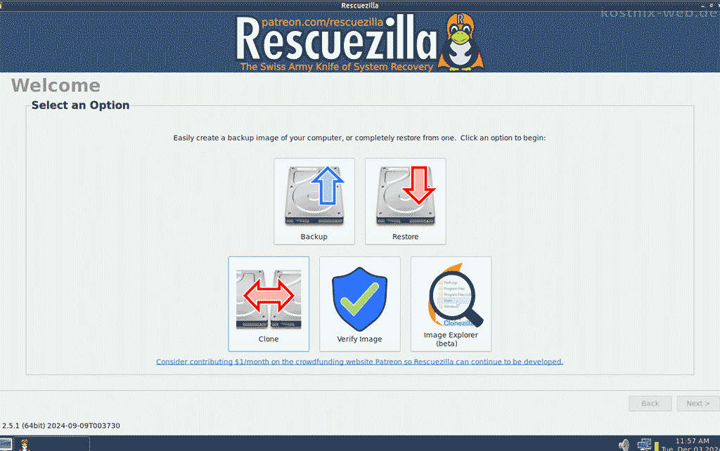 Rescuezilla Programmoberfläche