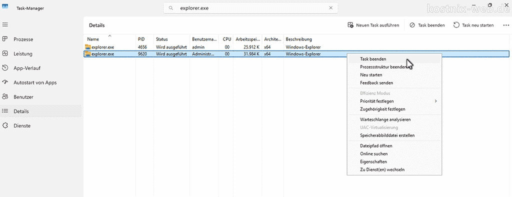 windows 11 explorer-exe task beenden