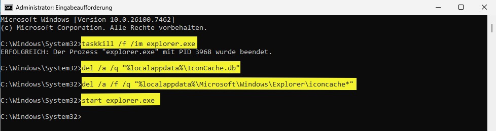 Icon Cache mit der Eingabeaufforderung (CMD) löschen