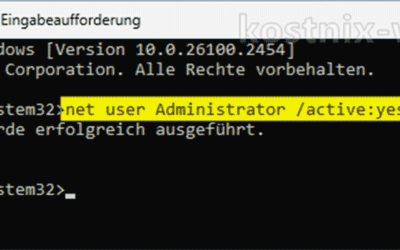 verstecktes Administratorkonto aktivieren „net user Administrator /active“