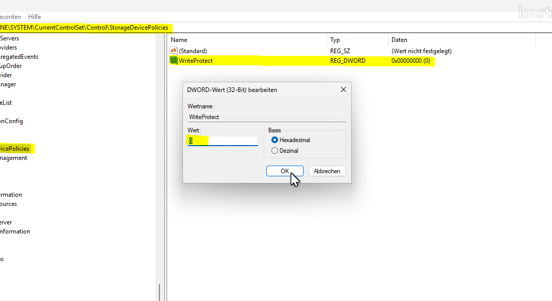 Schreibschutz für USB „StorageDevicePolicies“