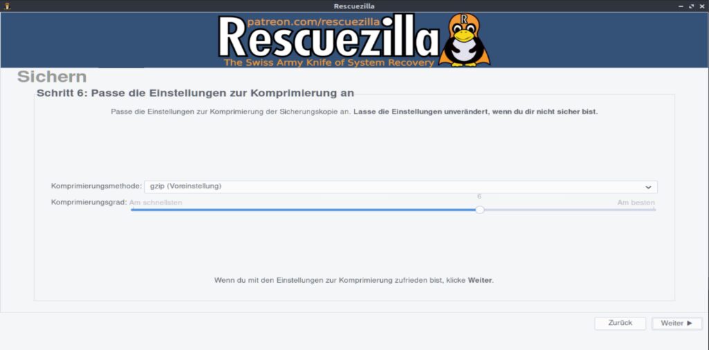 Rescuezilla Backup – Einstellungen für die Komprimierung des Sicherungsimages