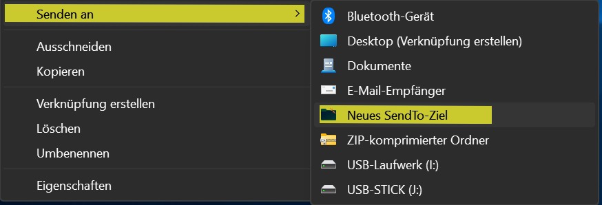 Eigenes Ziel im Senden an-Menü unter Windows 11