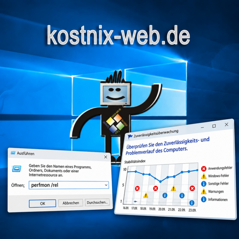 Windows-Zuverlässigkeitsverlauf öffnen und Fehler erkennen