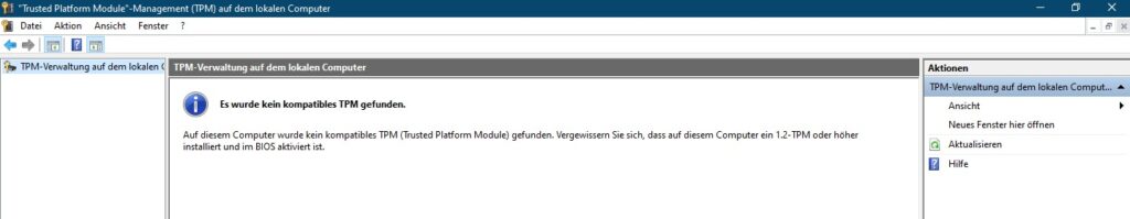 TPM-Verwaltung unter Windows 10 mit der Meldung, dass kein kompatibles TPM gefunden wurde