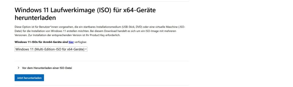 Microsoft-Downloadseite für die Windows-11-25H2-ISO für x64-Geräte