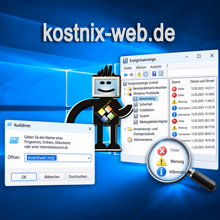 Windows-Ereignisanzeige öffnen und Fehler prüfen