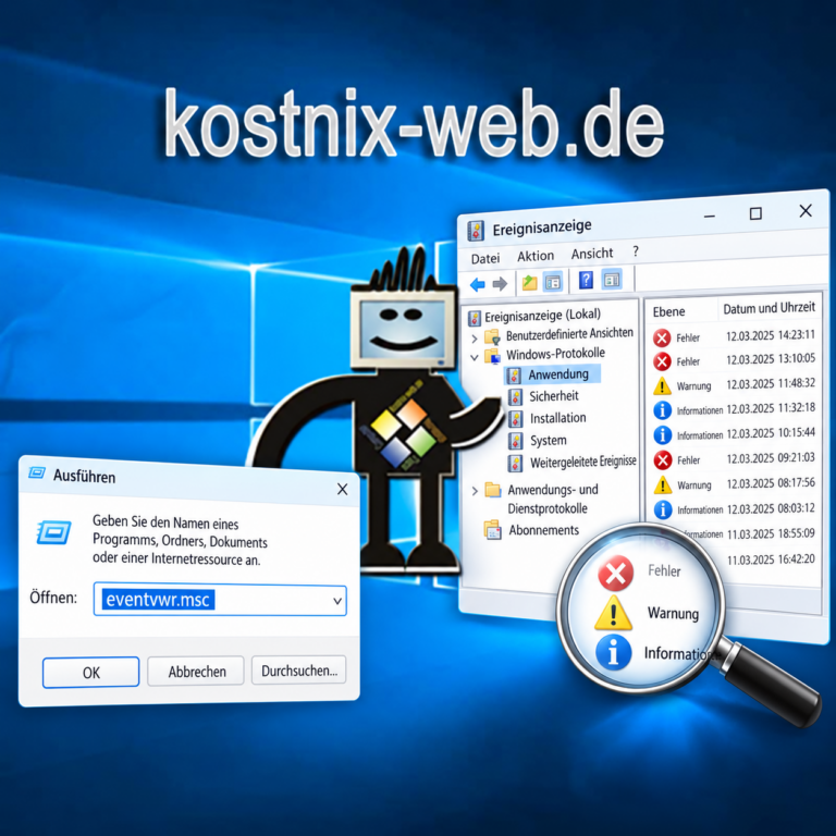 Windows-Ereignisanzeige öffnen und Fehler prüfen