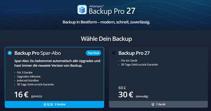 Angebote Ashampoo Backup Pro 27