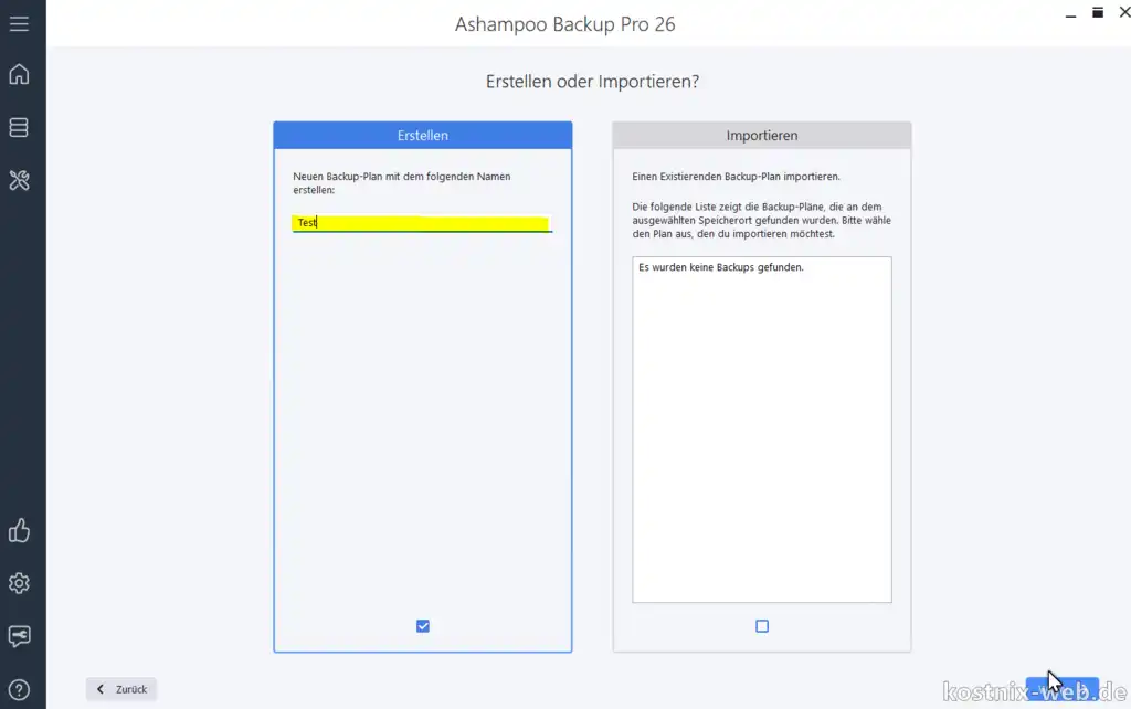 Ashampoo Backup Pro - Speicherplan benennen