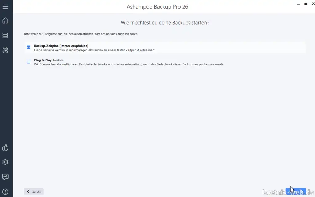 Ashampoo Backup Pro - Speicherplan erstellen - Zeitplan festlegen