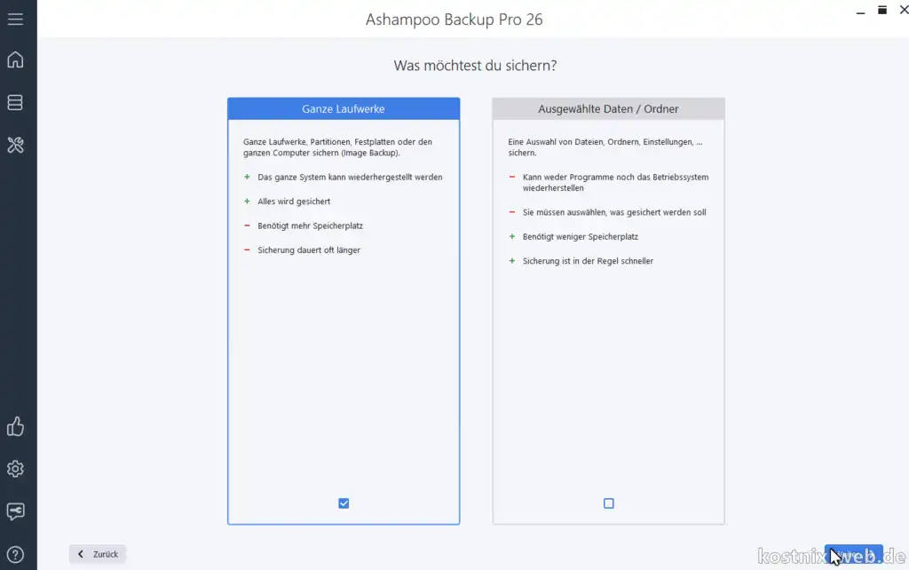 Ashampoo Backup Pro - Speicherplan  erstellen für das ganze System / ganze Laufwerke oder einzelne Dateien