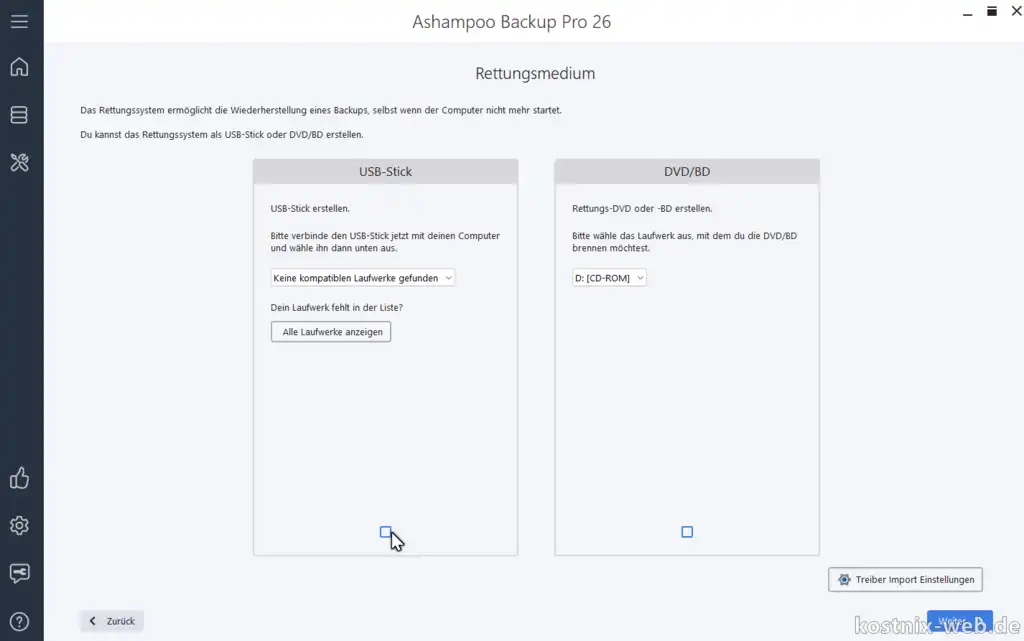 Ashampoo Backup Pro - Rettungsmedium erstellen.