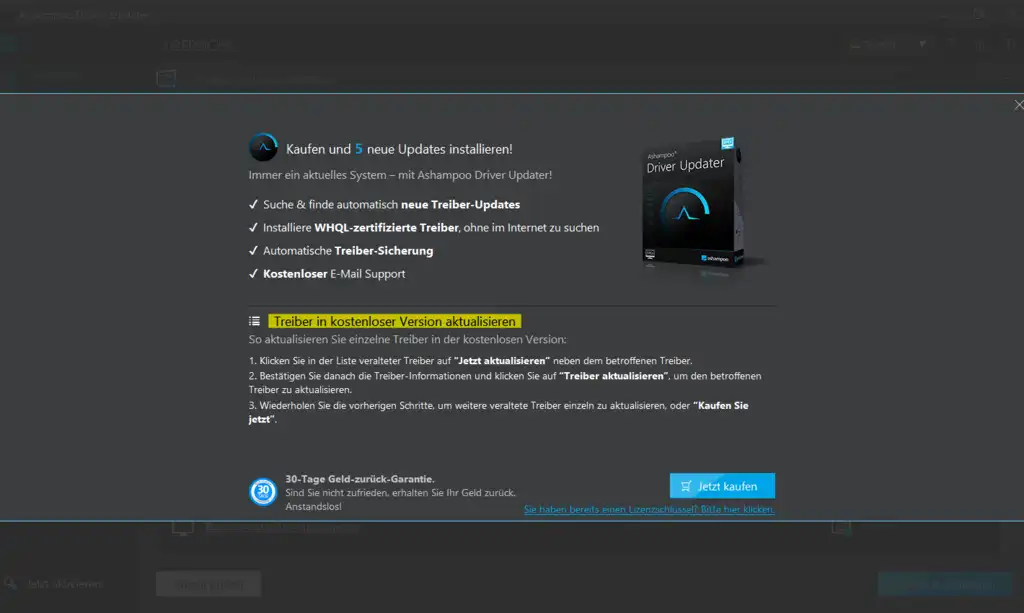 Ashampoo® Driver Updater - Scan nach neuen Treibern - Treiber aktualisieren mit der kostenlosen Version