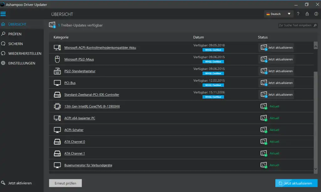 Ashampoo® Driver Updater - Scan nach neuen Treibern - Ergebnis