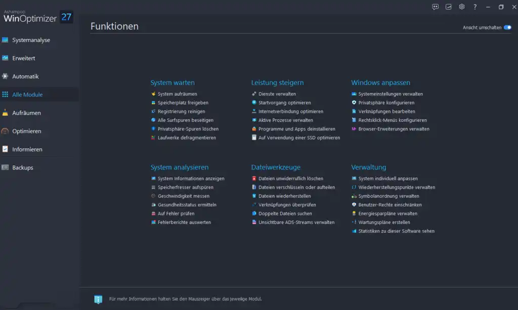 Ashampoo WinOptimizer 27 - Alle Module