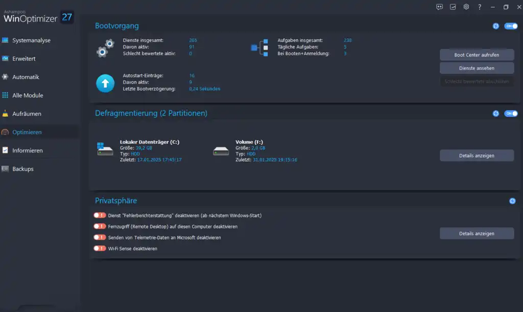 Ashampoo WinOptimizer 27 - System optimieren