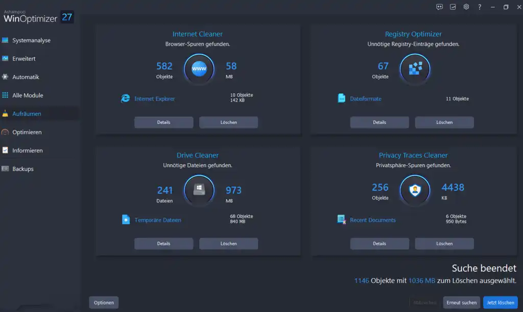 Ashampoo WinOptimizer 27 - System aufräumen