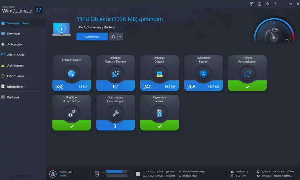 Ashampoo WinOptimizer 27 - Systemanalyse