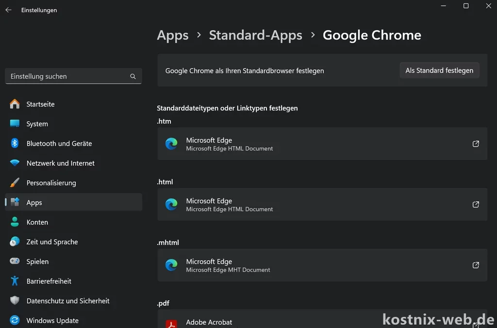 Standardbrowser ändern (Windows 11)