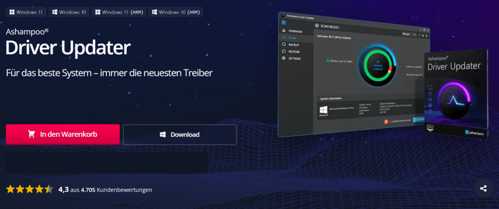 Ashampoo Driver Updater auf der offiziellen Produktseite von Ashampoo