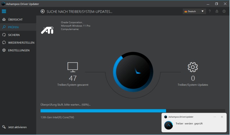 Ashampoo Driver Updater prüft Windows 11 nach Treibern und System-Updates