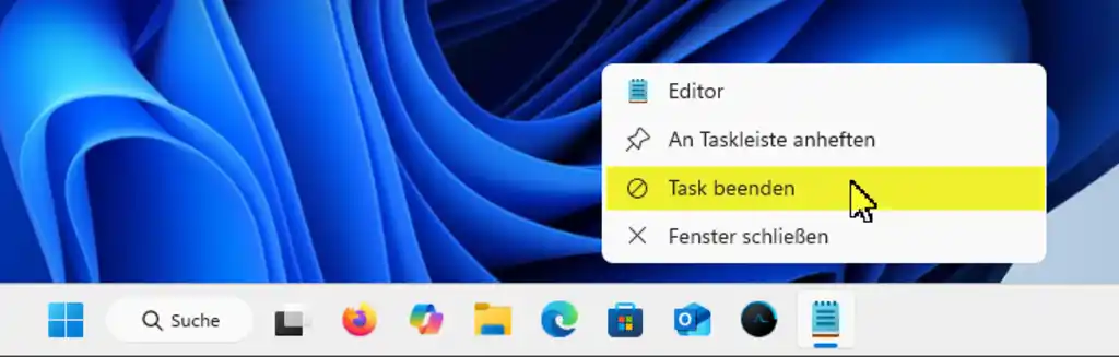 Hängende Programme schnell beenden mit „Task beenden“-Schaltfläche