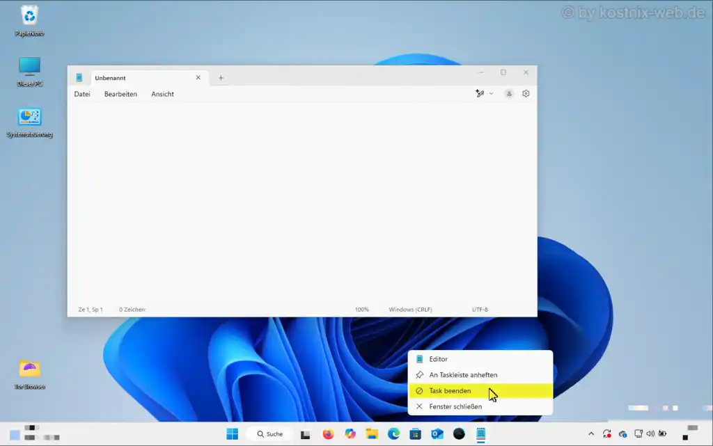 Task beenden Taskleiste neue Schaltfläche Task beenden
