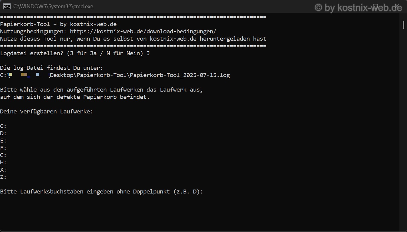 Papierkorb-Tool von kostnix-web.de